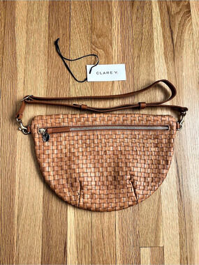 NWT Clare V. Grande Fanny Woven Checker Leather in Natural